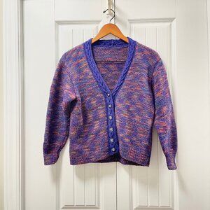 Vintage Twilight Hand Knit Cardigan Multicolour Purple